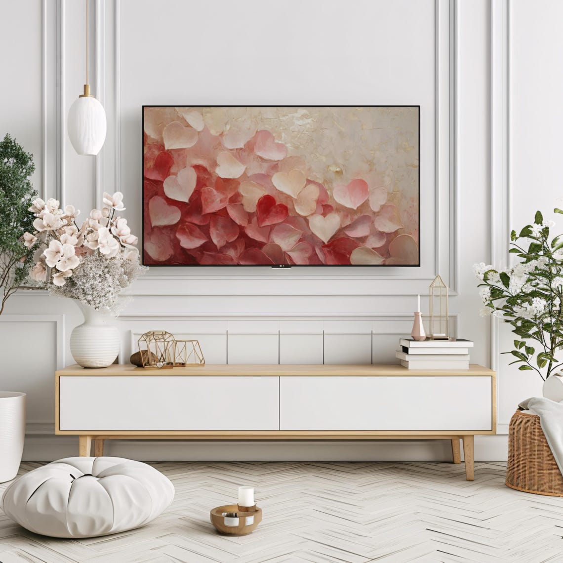 Heart Shaped Petals Pink Abstract Romantic TV Frame Art Poster - Image 2