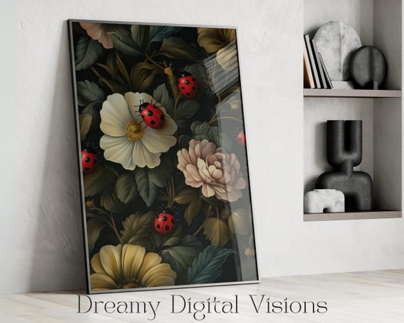 Victorian William Morris Floral Ladybird Art Print
