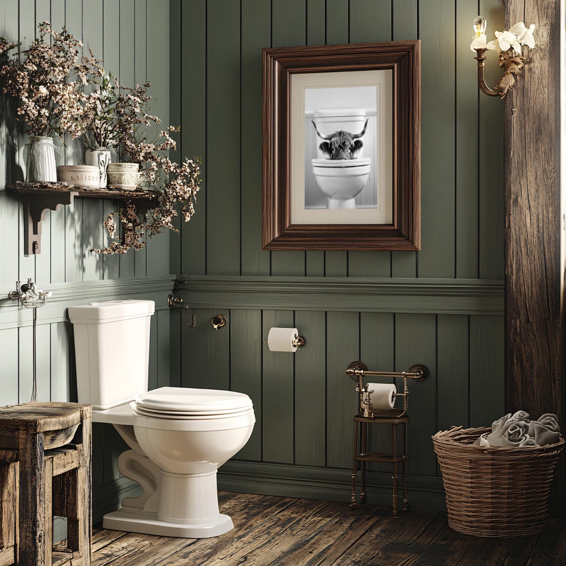Funny Highland Cow Toilet Print Humorous Toilet Art Toilet Wall Art Funny Farmhouse Decor Animal Toilet Wall Art Funny Wc Sign - Image 2