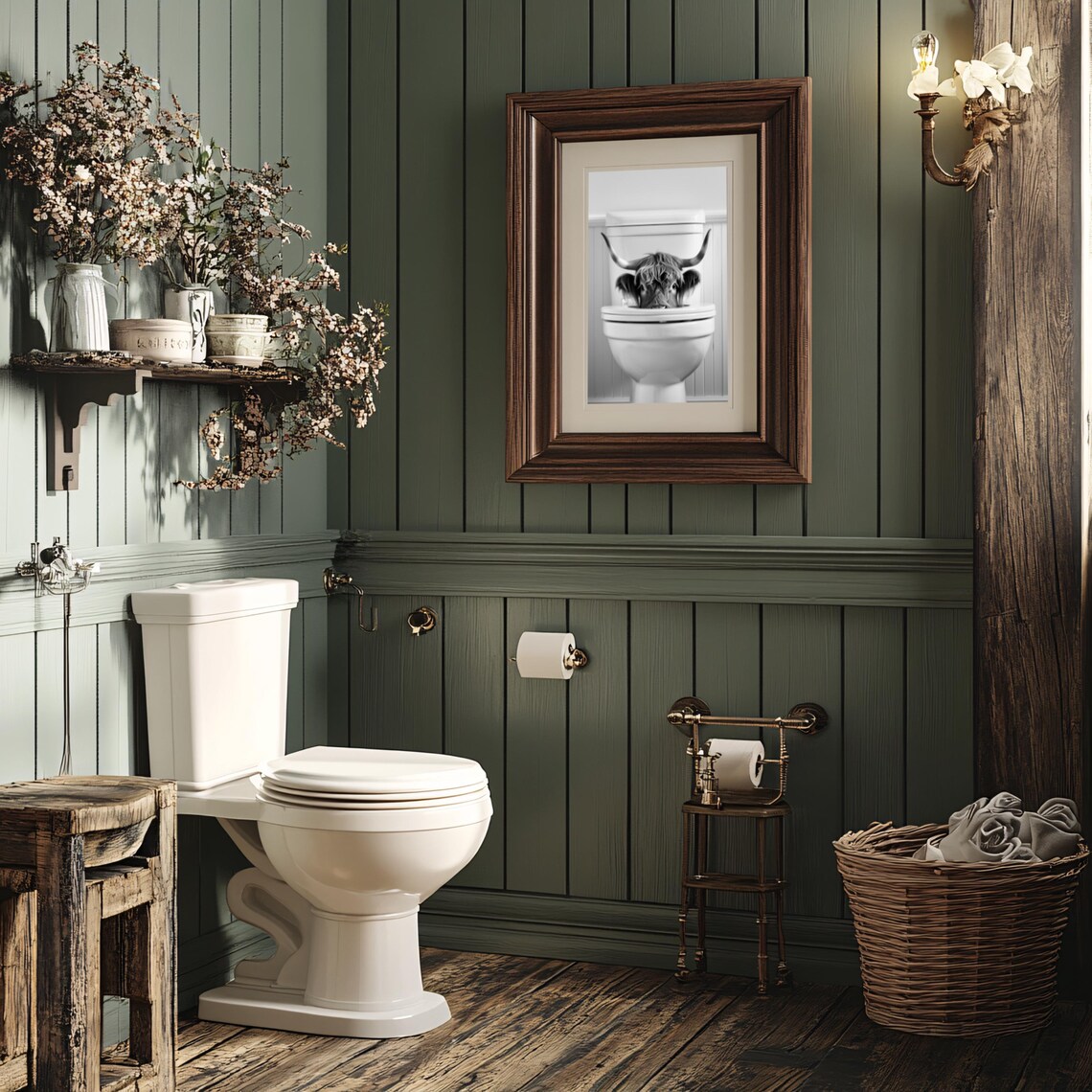 Highland Cow Peeking Out of Toilet Funny Farmhouse Bathroom Poster - Image 2