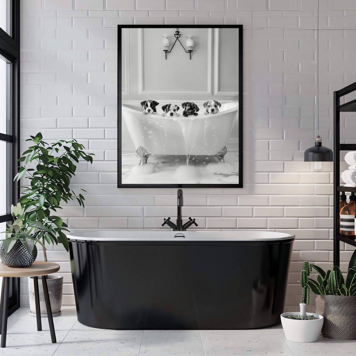 Puppies In Bathtub Funny Bathroom Art Print - Image 2