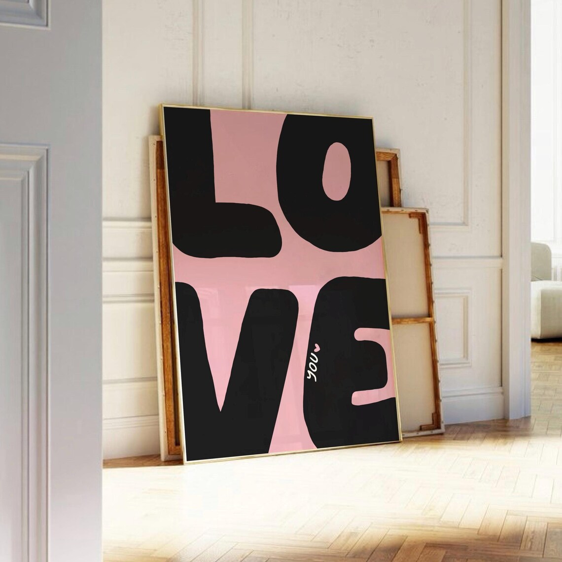 Love You Bold Black Pink Modern Typography Love Quote Wall Poster