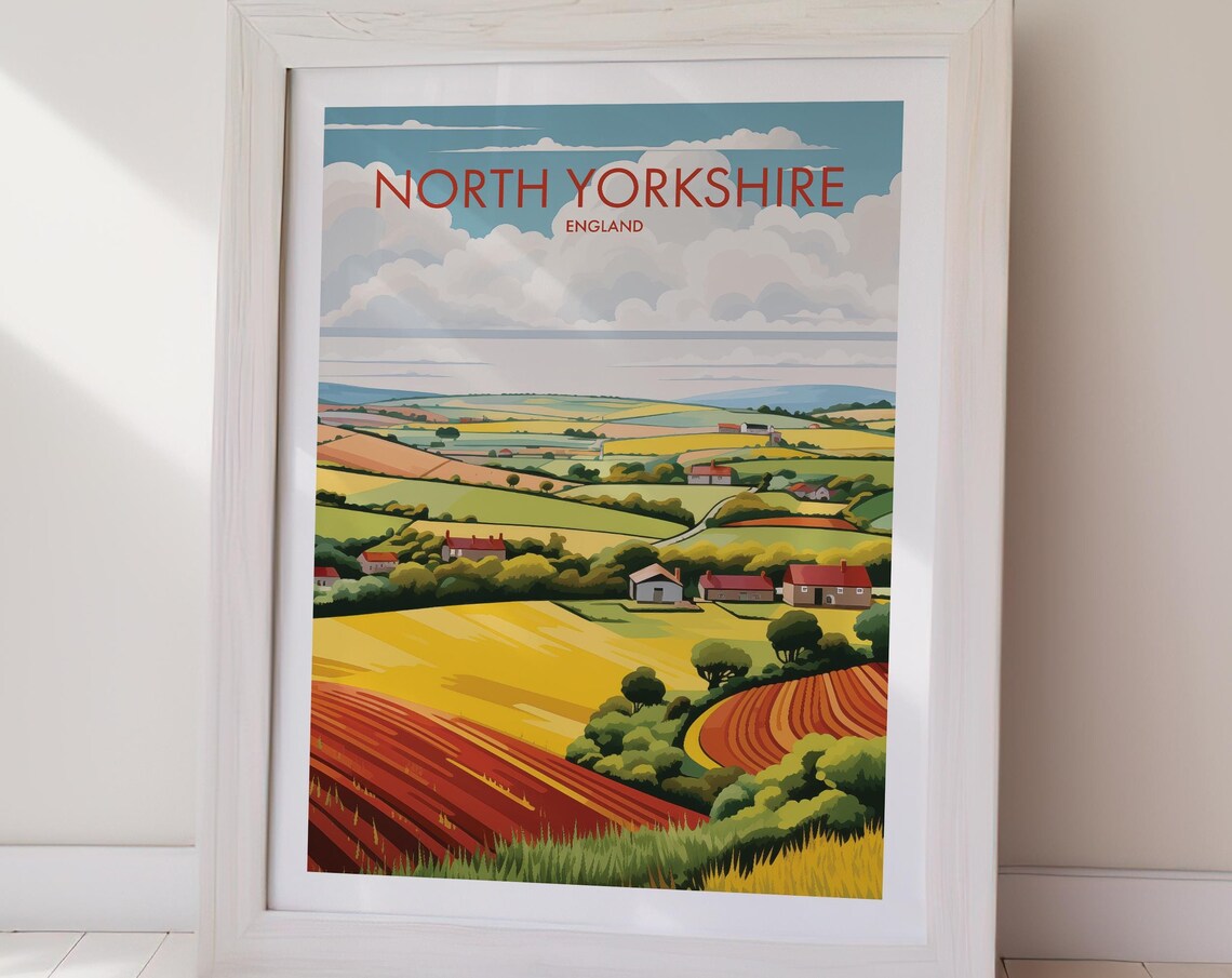 North Yorkshire England Patchwork Farmland Hills Travel Poster - Image 2