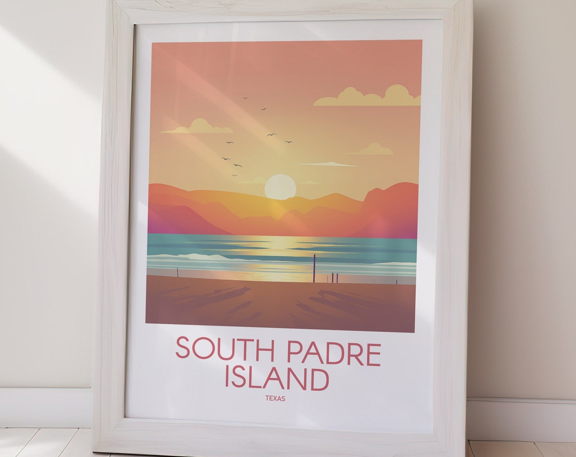 South Padre Island Texas Dune Sunset Bird Ocean Travel Poster - Image 2