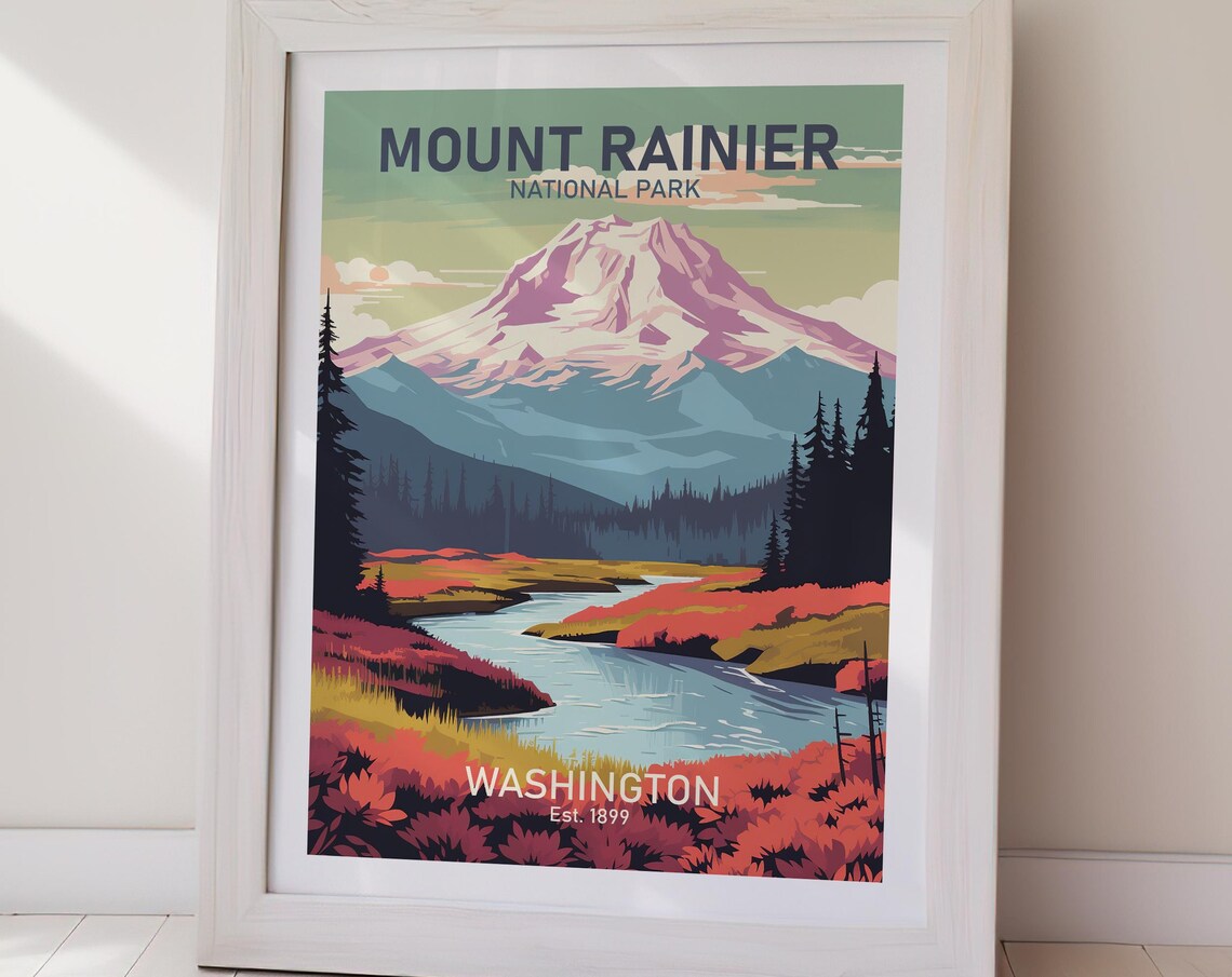 Mount Rainier National Park Washington Mountain Peak Travel Art Poster - Image 2