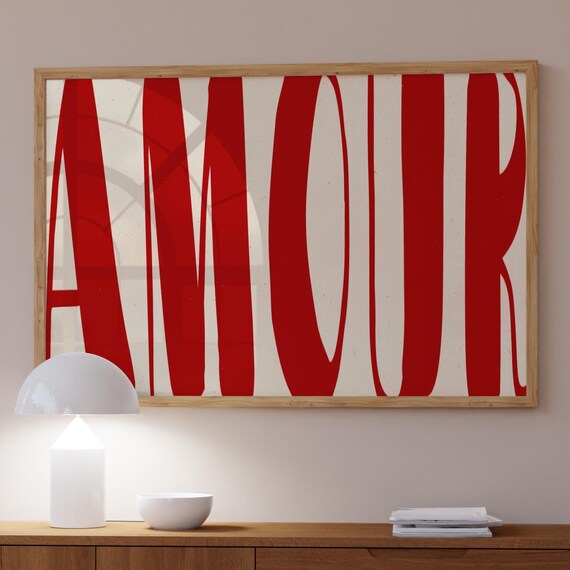 Amour Oversized Red Cream Bold French Typography Love Wall Art