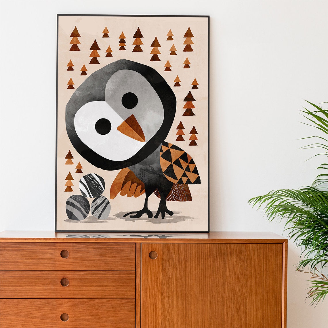 Cute Owl Woodland Nursery Wall Decor Brown Triangle Trees Poster - Image 4