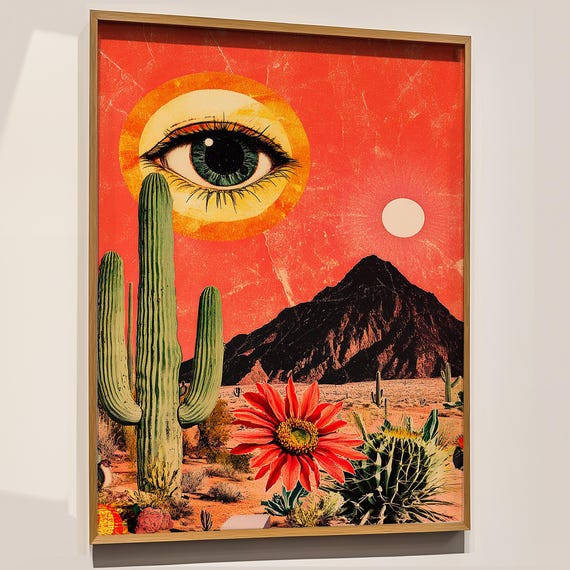 Surreal Desert Art Print Vintage Eye Collage Boho Decor