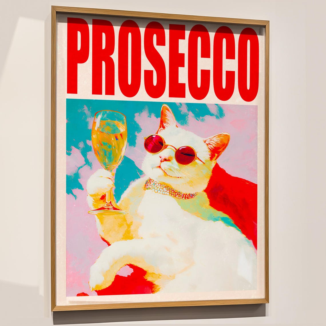 Prosecco Cat in Sunglasses Funny Retro Glamorous Cocktail Poster