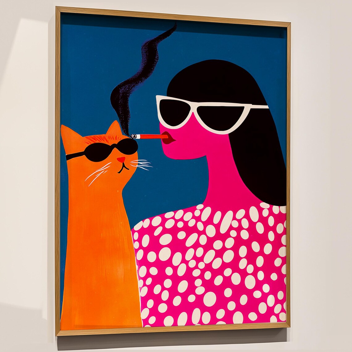 Cool Orange Cat And Woman Sunglasses Retro Pop Art Funny Poster