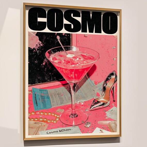 Cosmo Cocktail Print Bold Pink Drink Glam Party Art