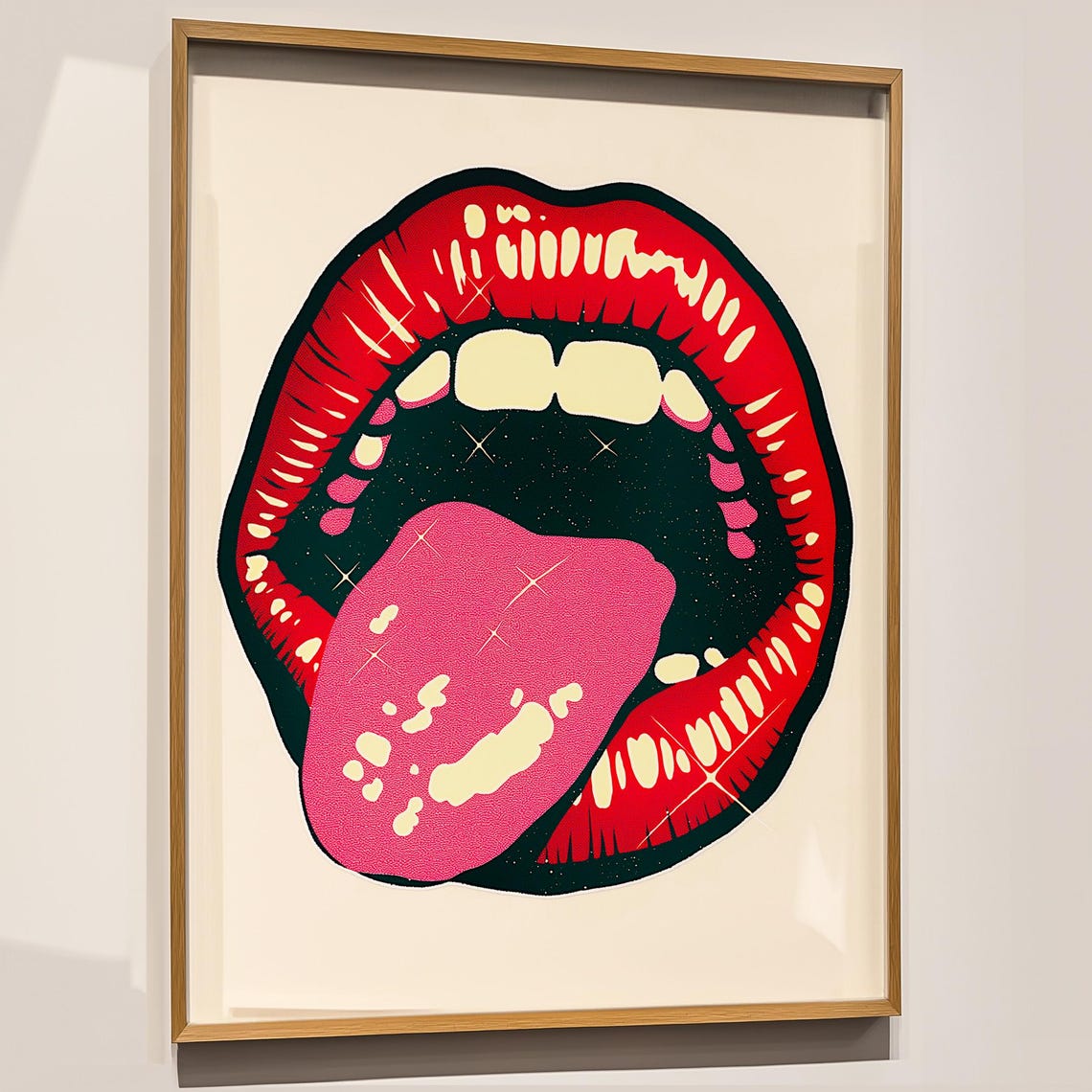 Bold Retro Red Lips With Sparkling Tongue Pop Art Statement Poster