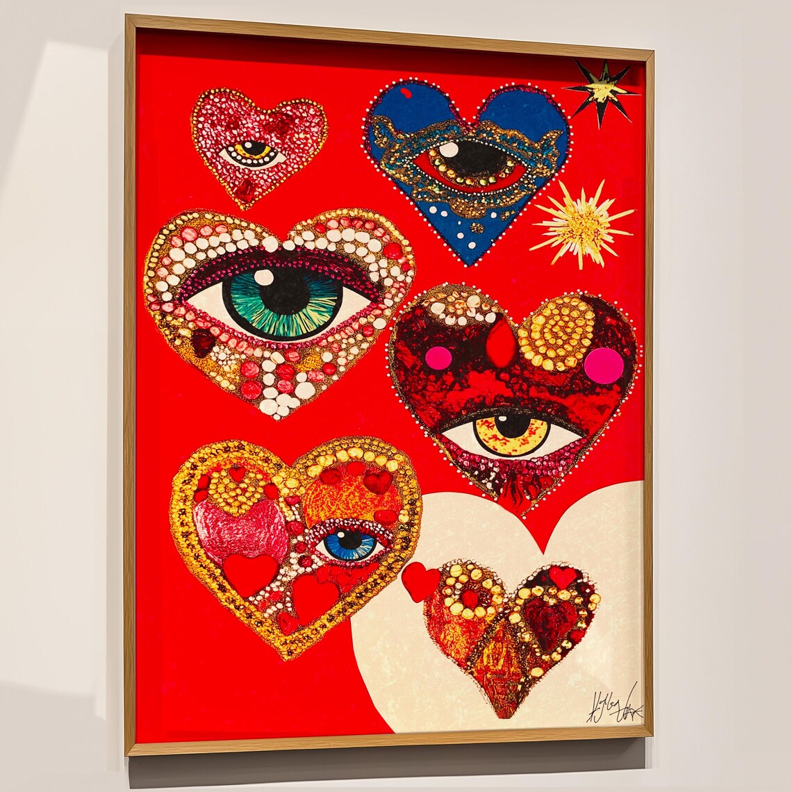 Maximalist Heart Eyes Surreal Red Love Bohemian Decor Art Print