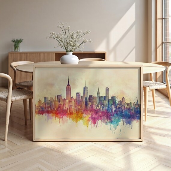 New York Watercolour Style Cityscape Matte Paper Wooden Framed Poster