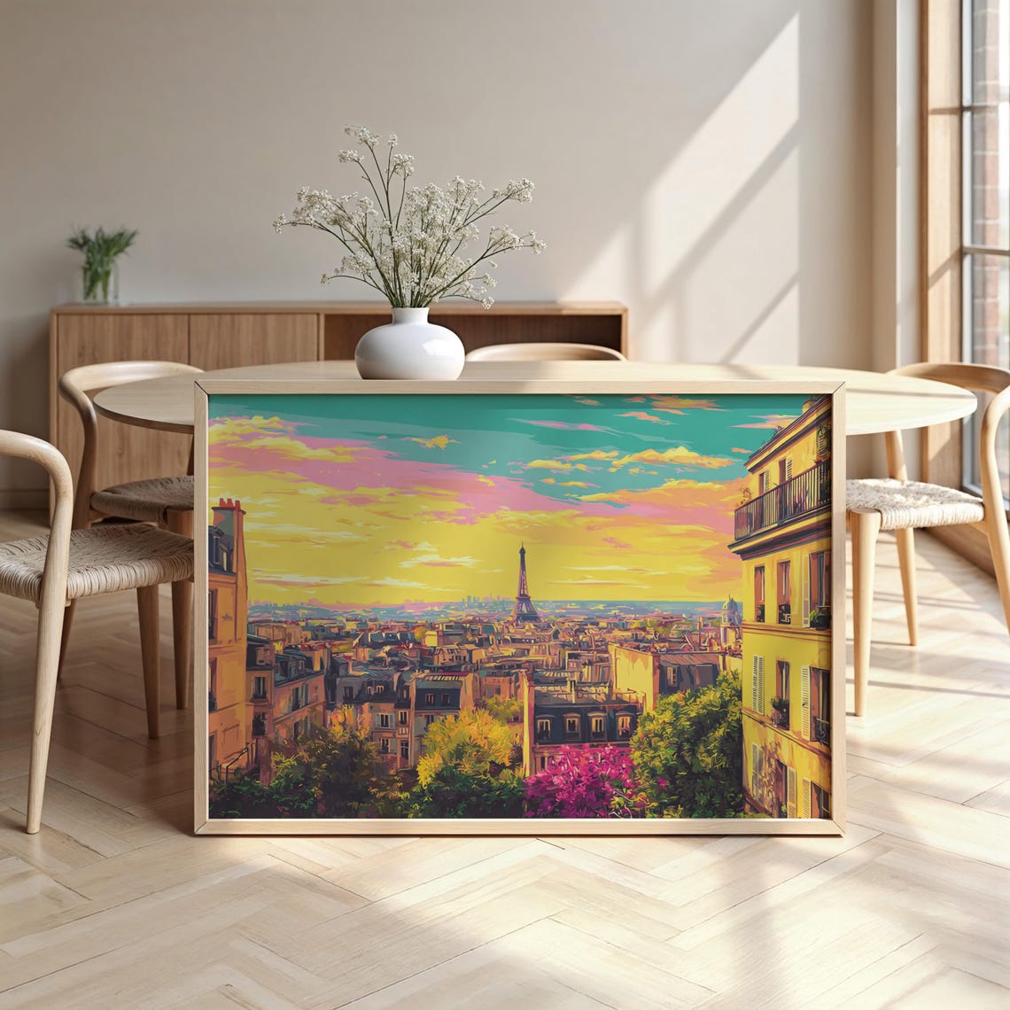 Golden Paris Eiffel Tower View From Montmartre Rooftops Poster