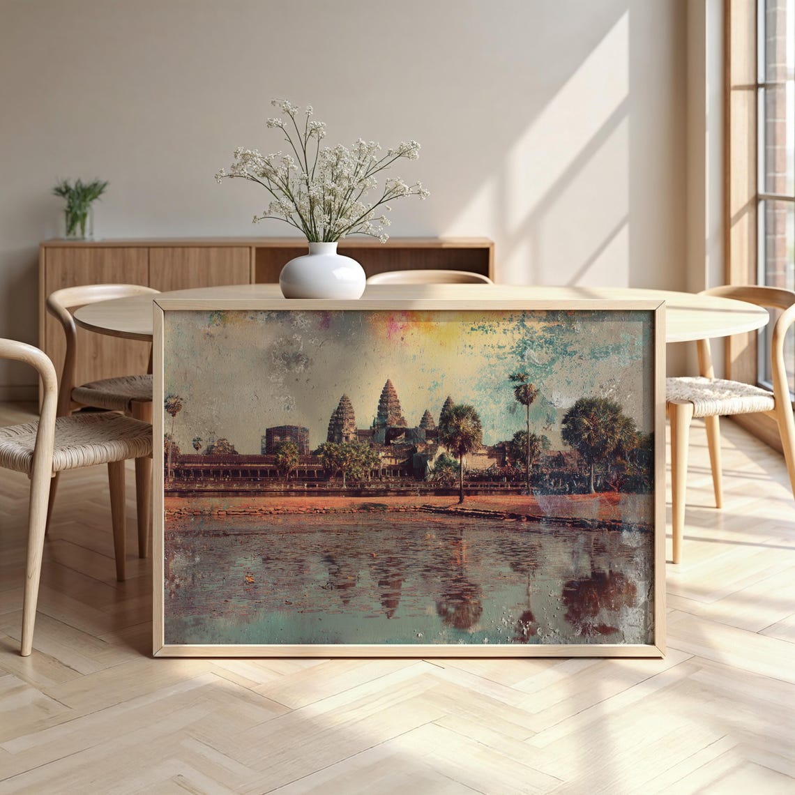 Angkor Wat Temple Grunge Style Collage Reflection Landmark Poster