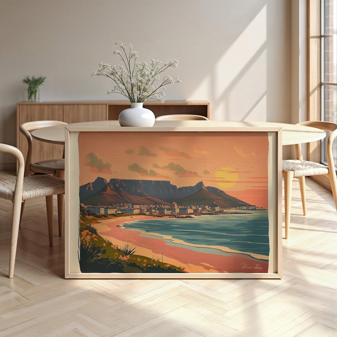 Cape Town South Africa Table Mountain Sunset Beach Vintage Travel Poster