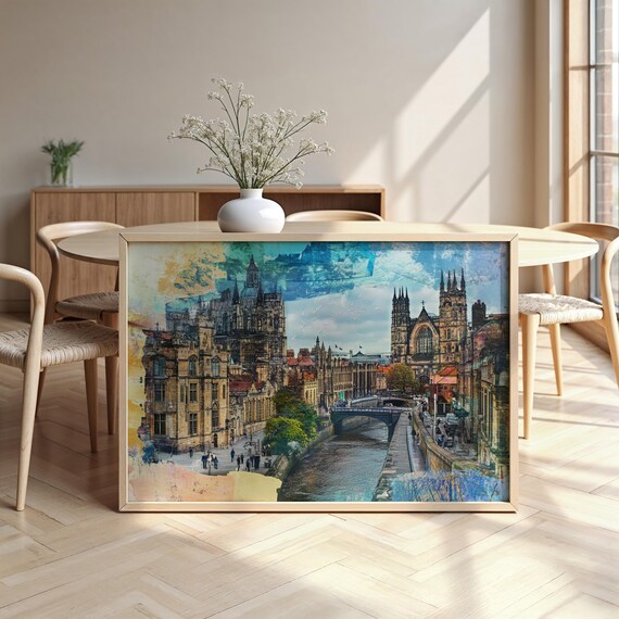 York Cityscape Poster England Landmarks Wooden Framed Wall Art