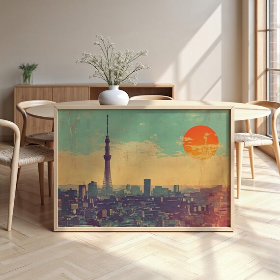 Tokyo Cityscape Watercolour Framed Poster Luxurious Design Ready To Hang Art