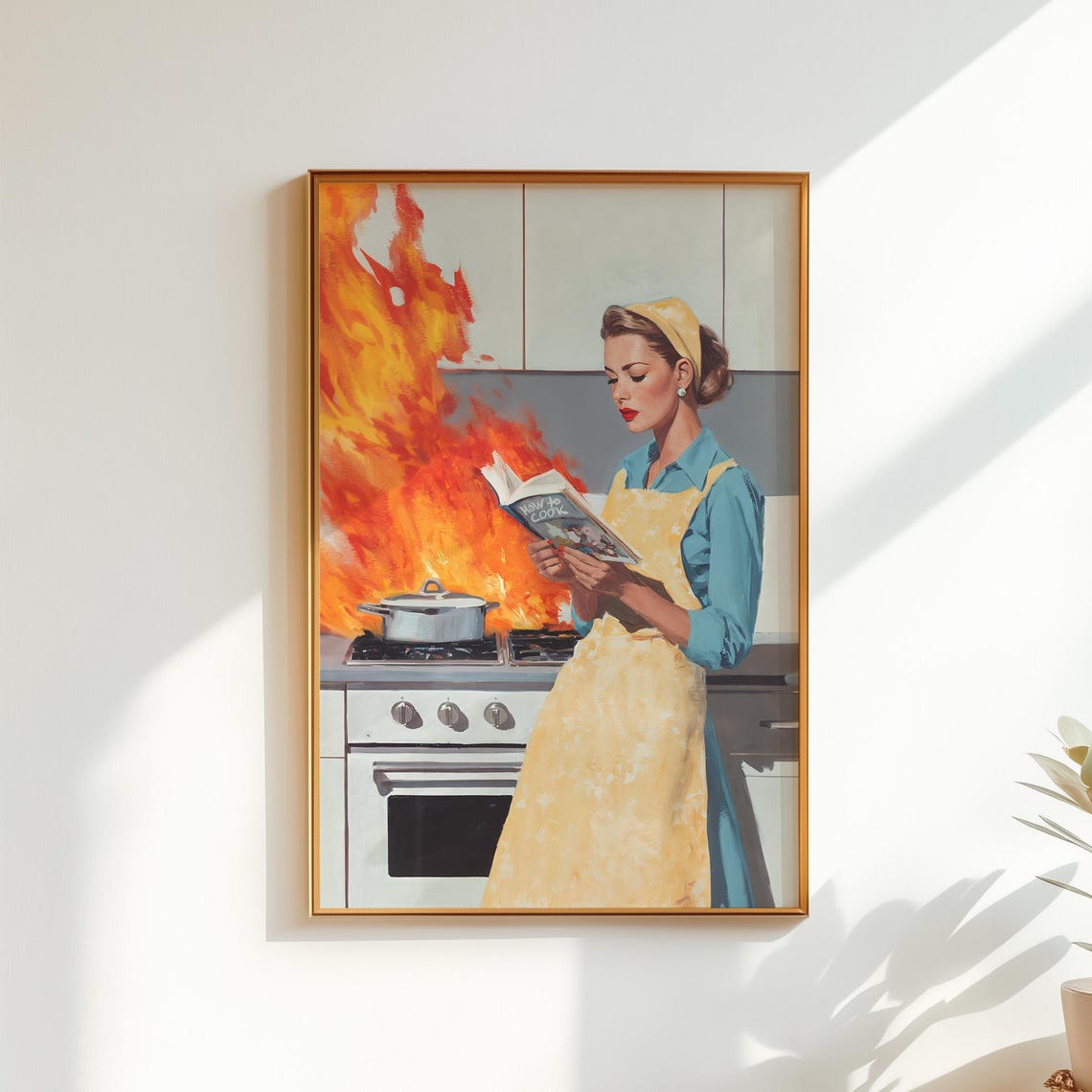 Retro Housewife Kitchen Fire Vintage Humor Illustration Poster