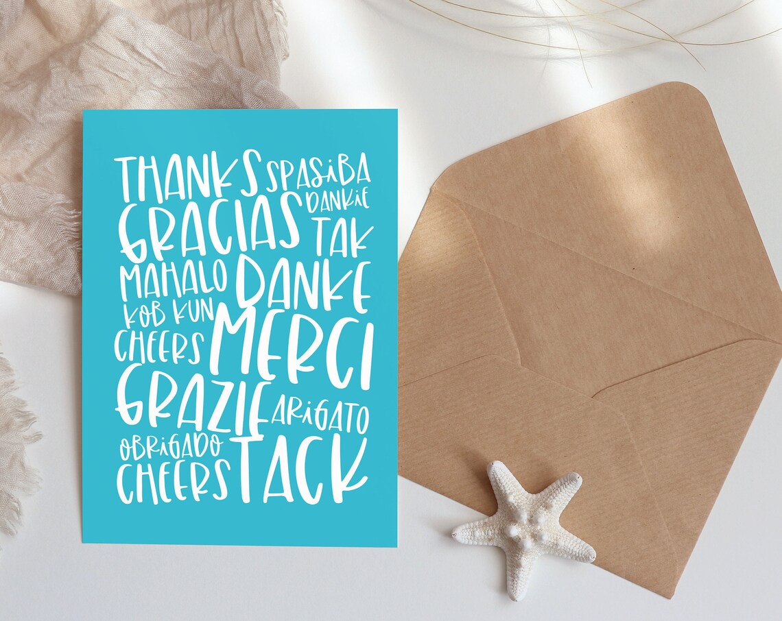 Thank You Multilingual Teal Card Merci Gracias Danke Wall Art Print