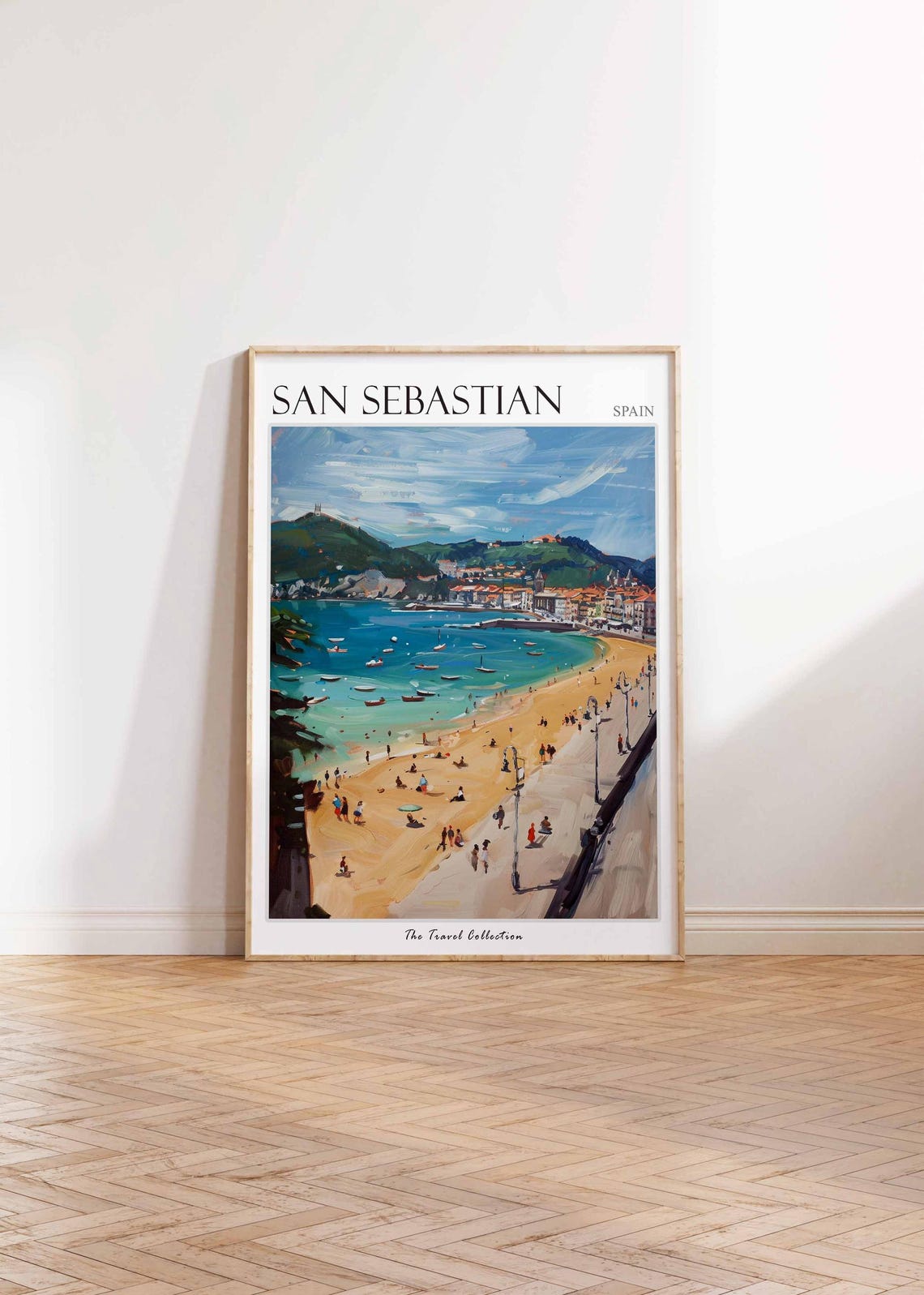 San Sebastian Spain La Concha Beach Bay Sunny Illustration Poster - Image 2
