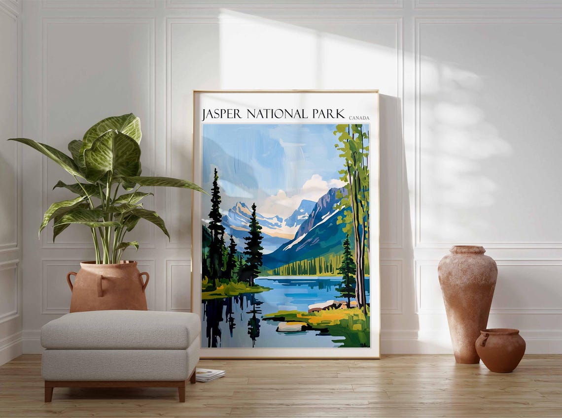 Jasper National Park Canada Mirror Lake Tall Pines Travel Poster - Image 2