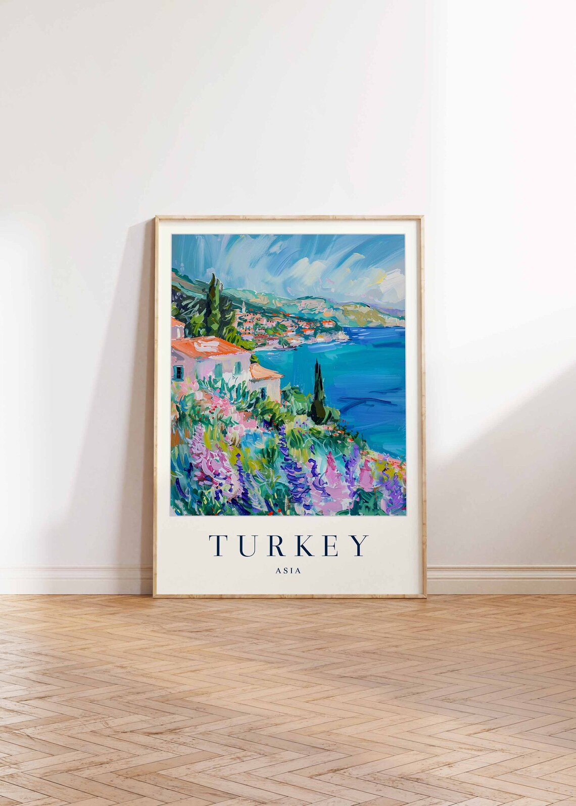 Turkey Wildflower Coast Impressionist Village Blue Sea Travel Poster - Image 2