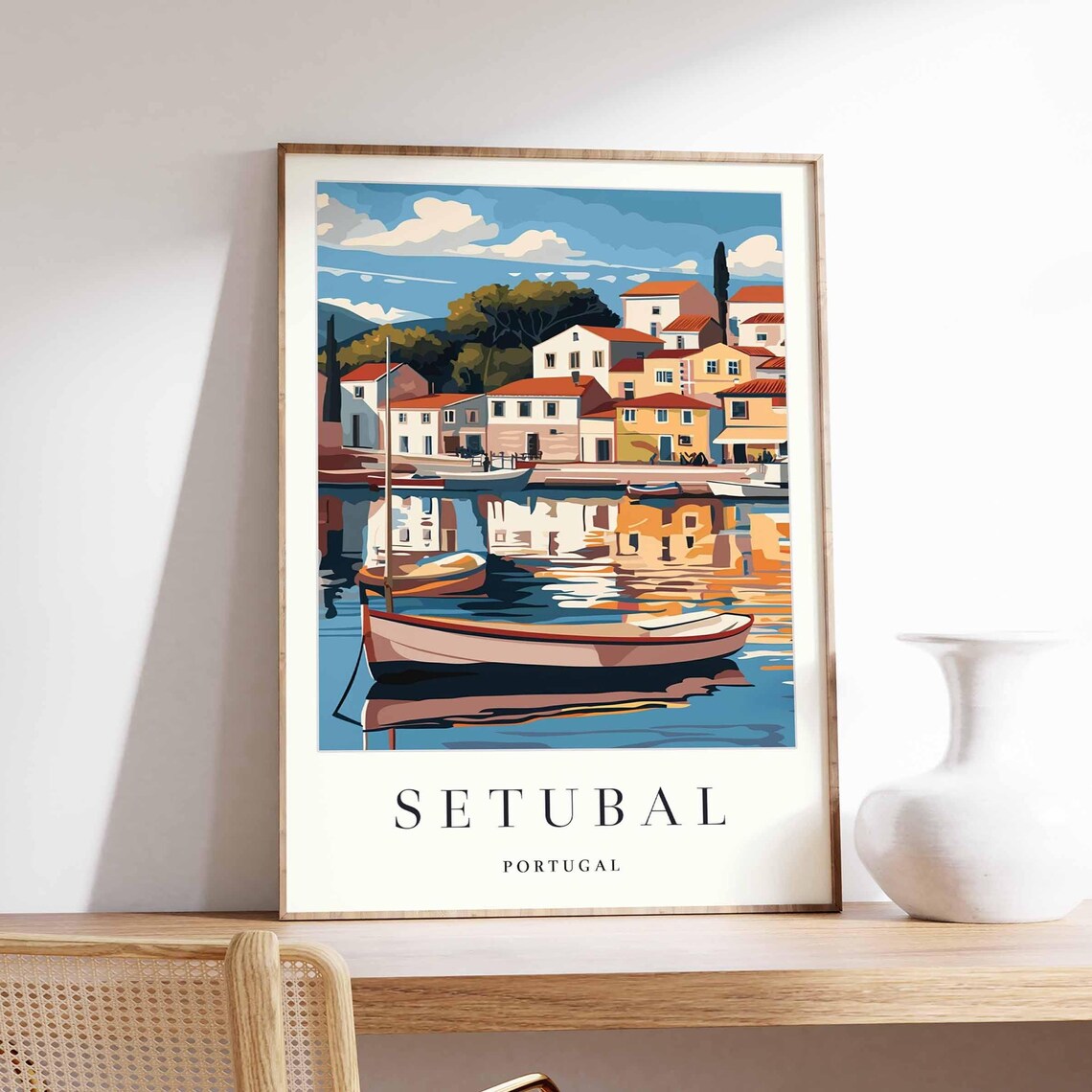 Setubal Portugal Fishing Boats Mirror Reflection Harbor Poster