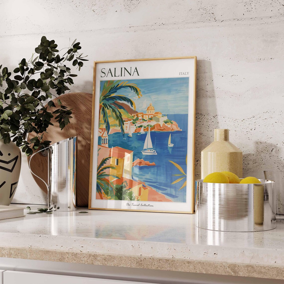 Salina Italy Sailboat Harbor Domed Church Coast Scene Poster - Image 2