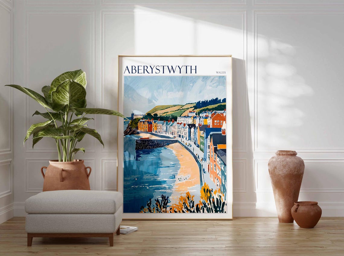 Aberystwyth Harbour Pier Town Front Welsh Hills Travel Poster - Image 3