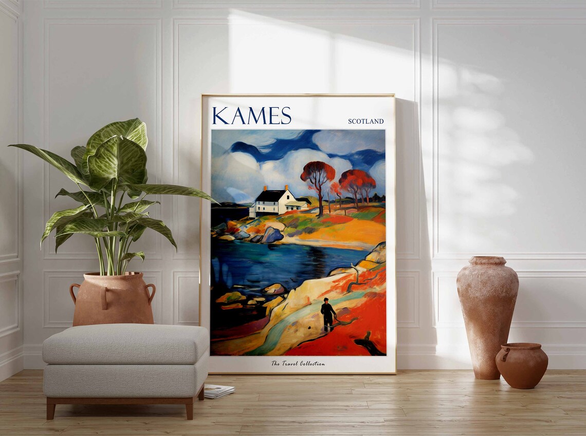 Kames Scotland Fauvist Autumn Cottage on a Rocky Coast Poster - Image 3