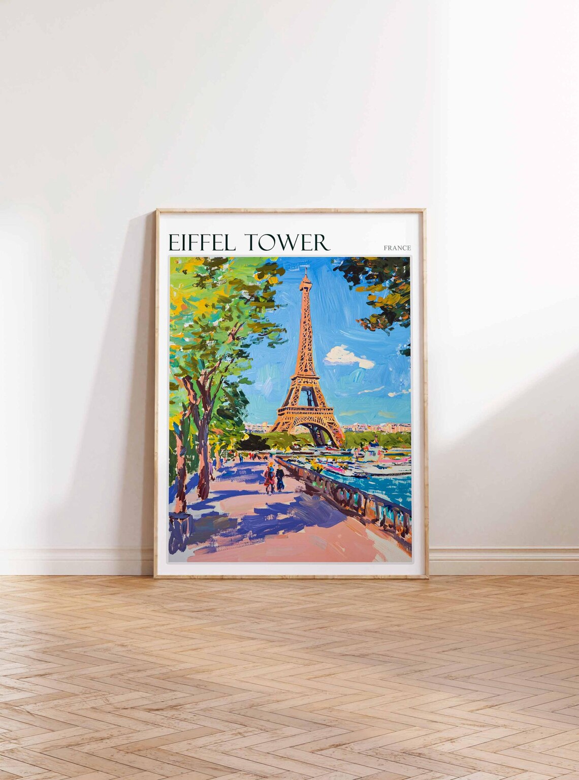 Eiffel Tower France Paris Riverside Promenade Trees Painting Poster - Image 3