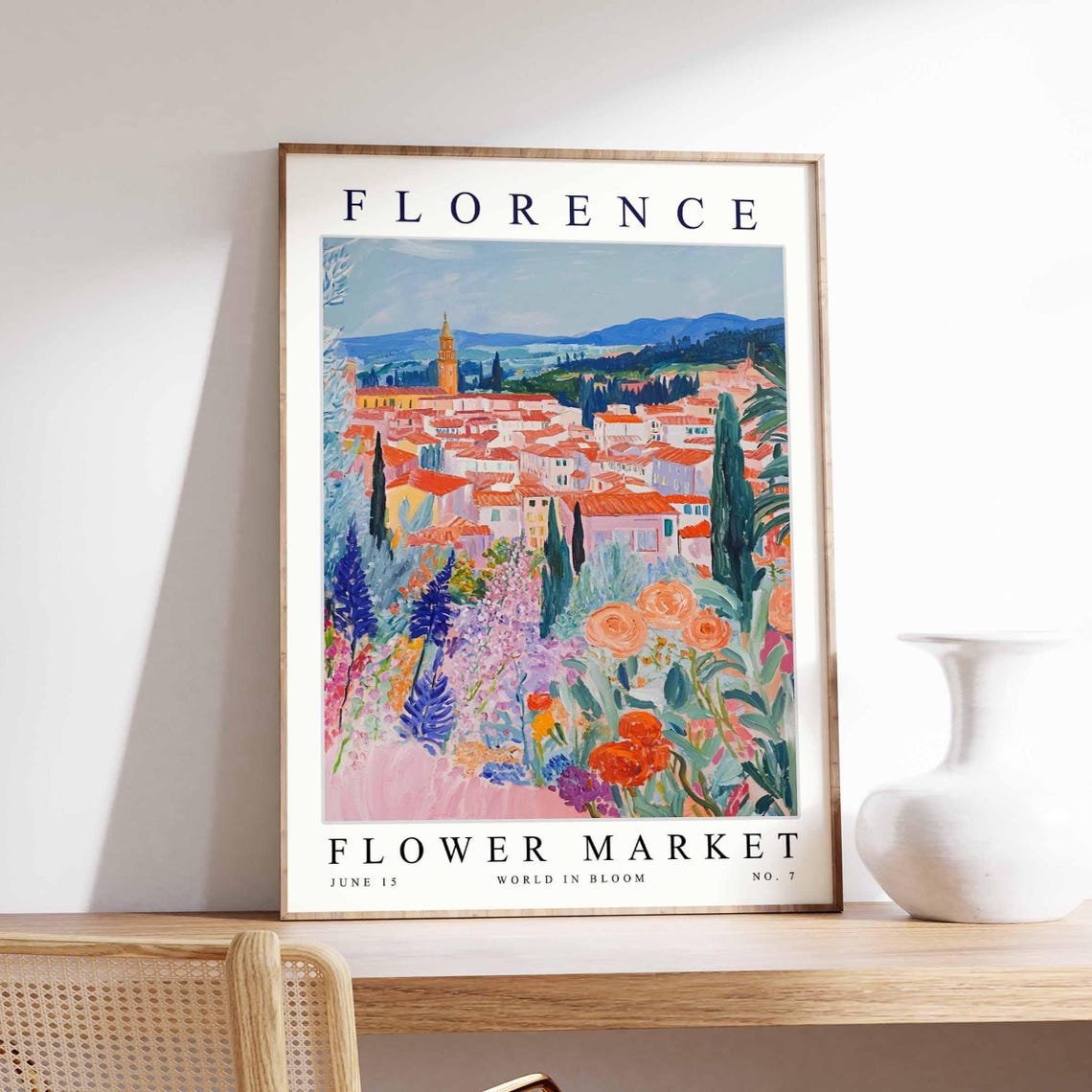 Florence Flower Market Cypress Lined Street Pink Bloom Garden Poster