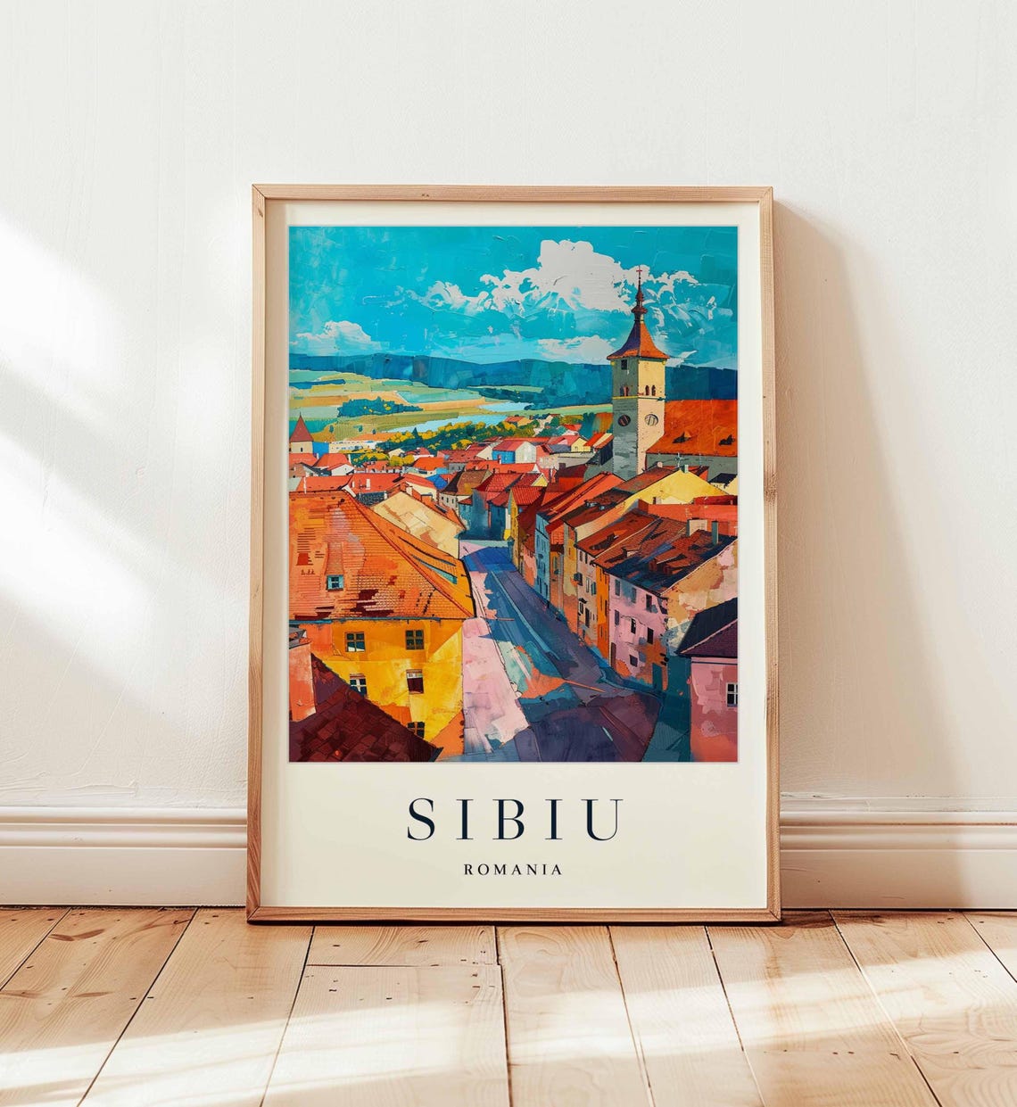 Sibiu Romania Transylvania Old Town Rooftops Church Tower Art Poster