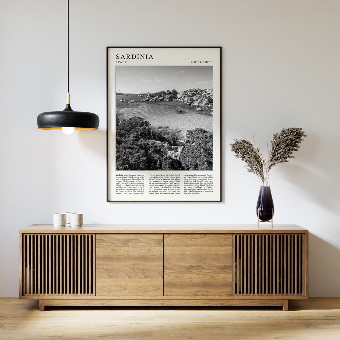 Sardinia Italy Rocky Seaside Cove Black and White Photo Poster - Image 2