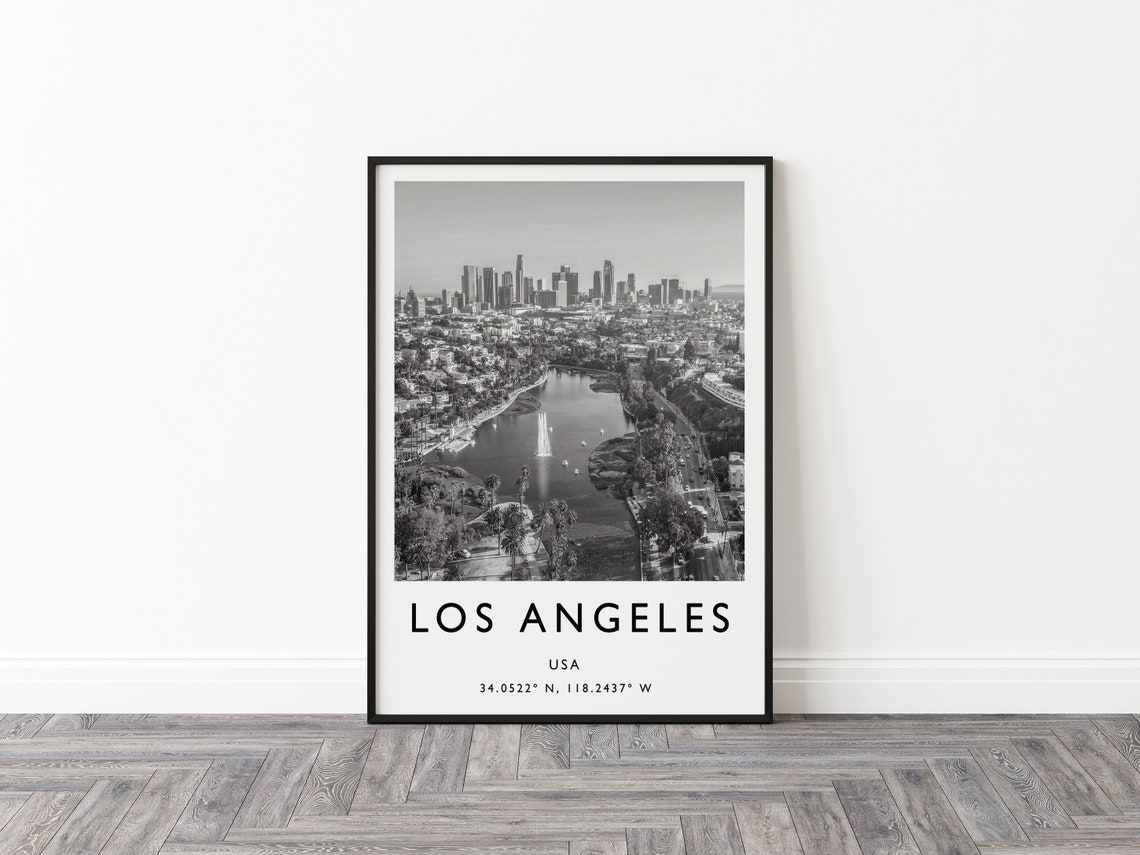 Los Angeles USA Downtown Skyline Black White Aerial Photo Poster - Image 2