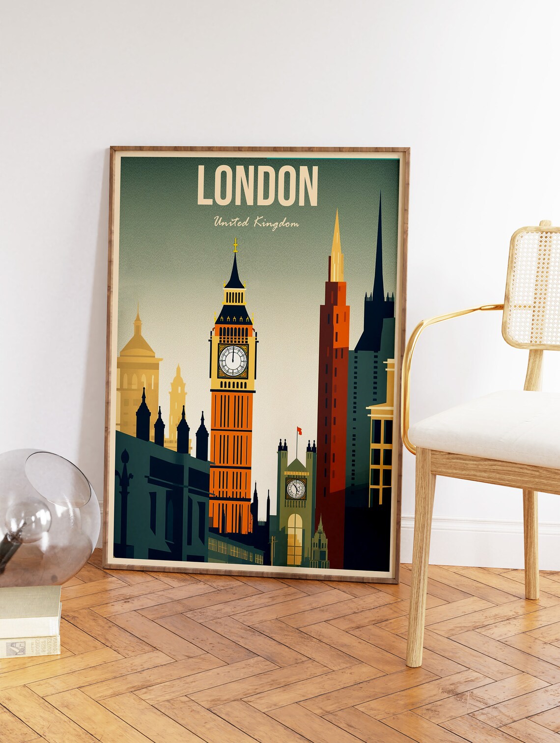 London Big Ben Retro Travel Poster United Kingdom City Landmark Art - Image 2