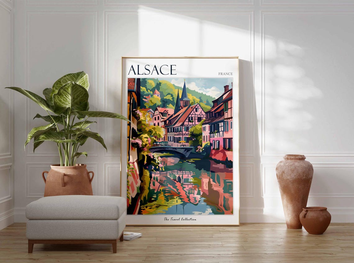 Alsace France Half Timbered Canal Village Riverside View Poster - Image 3