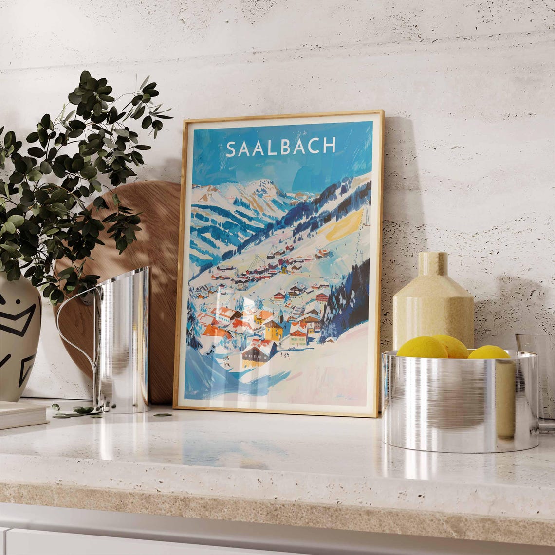 Saalbach Austria Vibrant Graphic Ski Village Panorama Poster - Image 2
