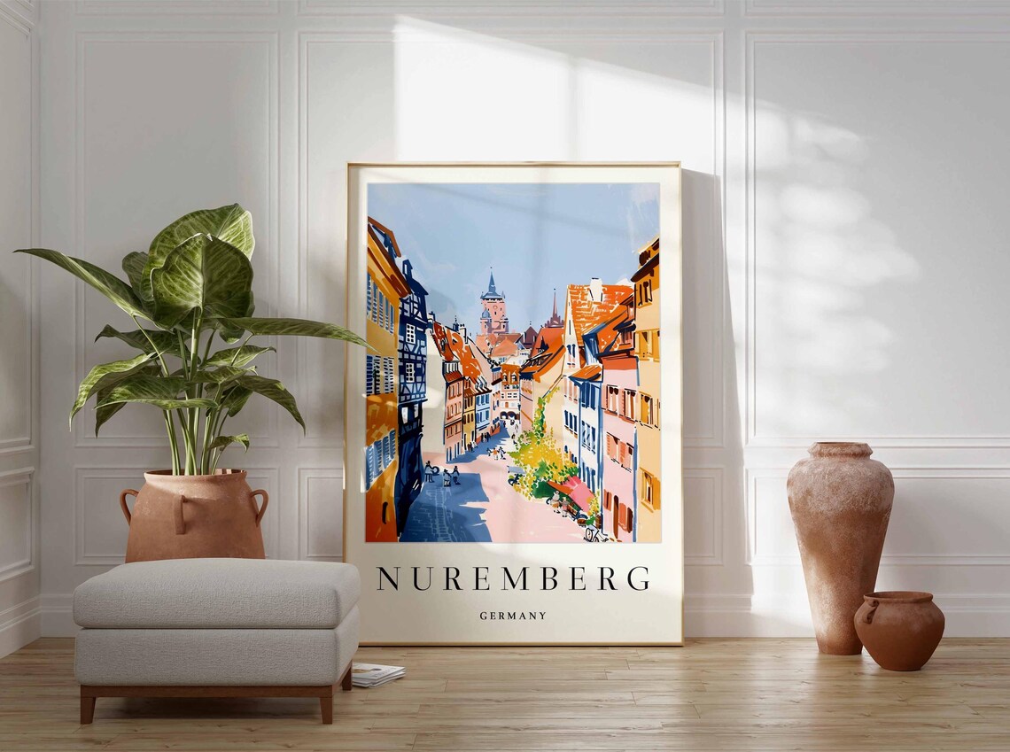 Nuremberg Germany Colorful Old Town Street Half Timbered Houses Poster - Image 4