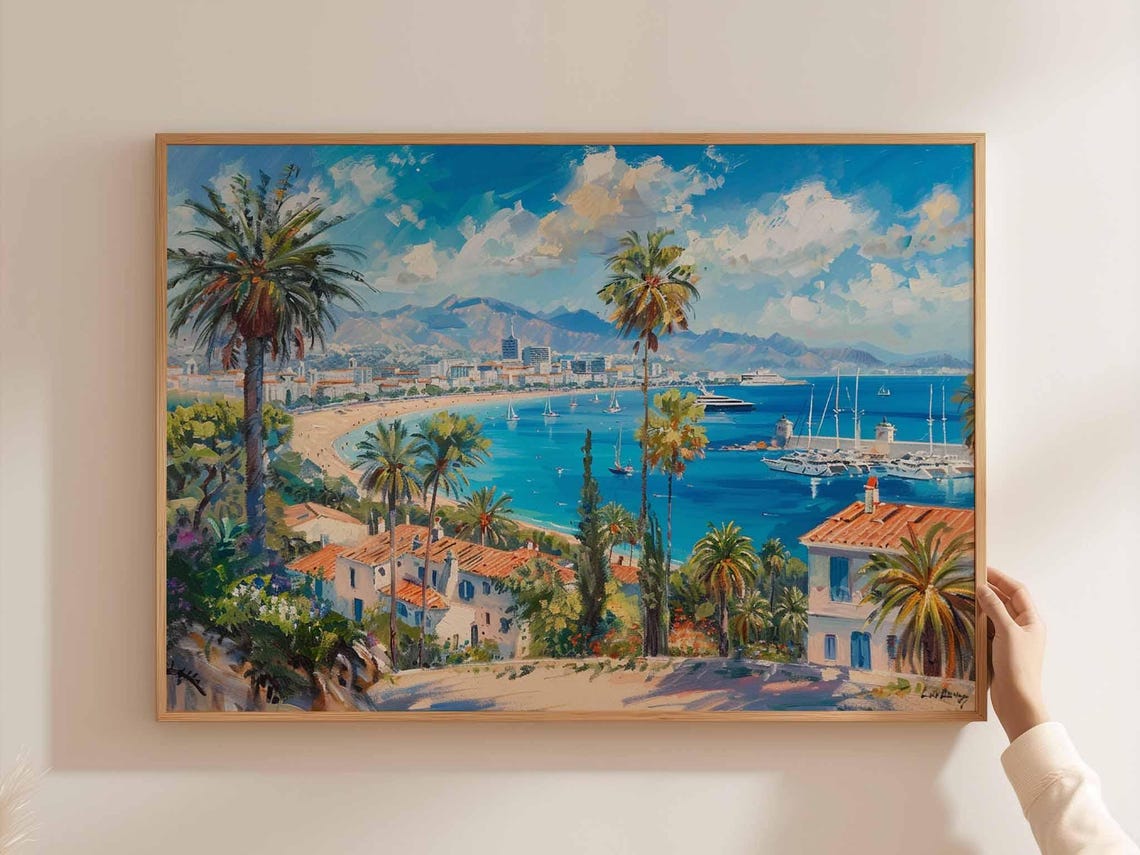 Cannes Poster France Travel Print French Riviera Wall Art Coastal Decor Beach Europetravel
