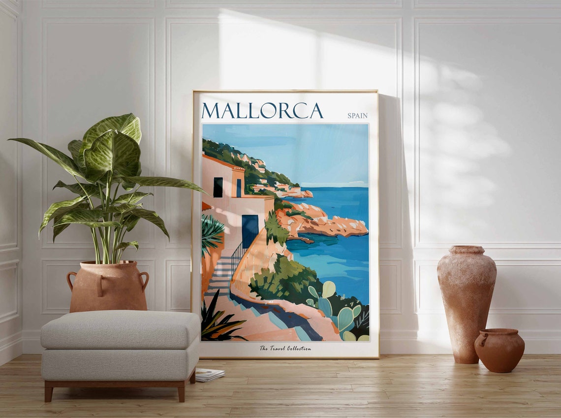 Mallorca Spain Coastal Cliffs Villa Stairs Mediterranean Poster - Image 3