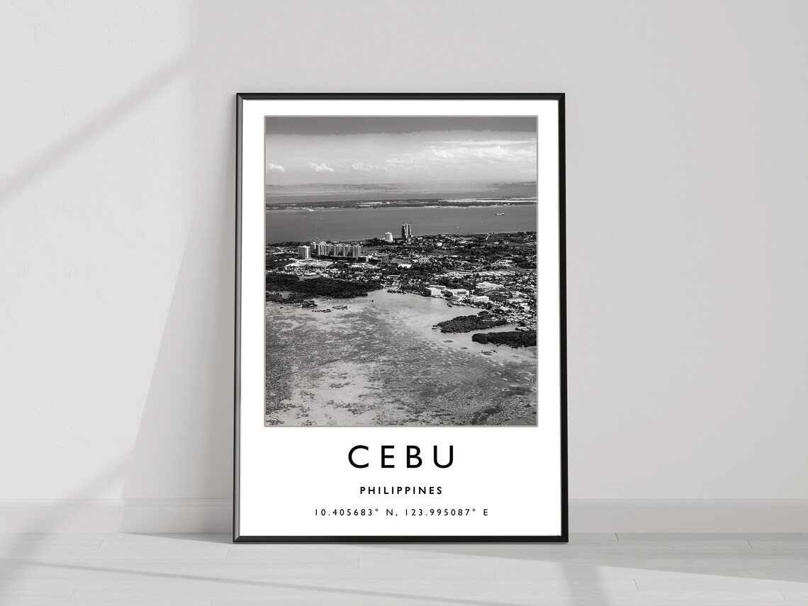 Cebu Philippines Aerial Coastline City Black White Photo Poster - Image 2