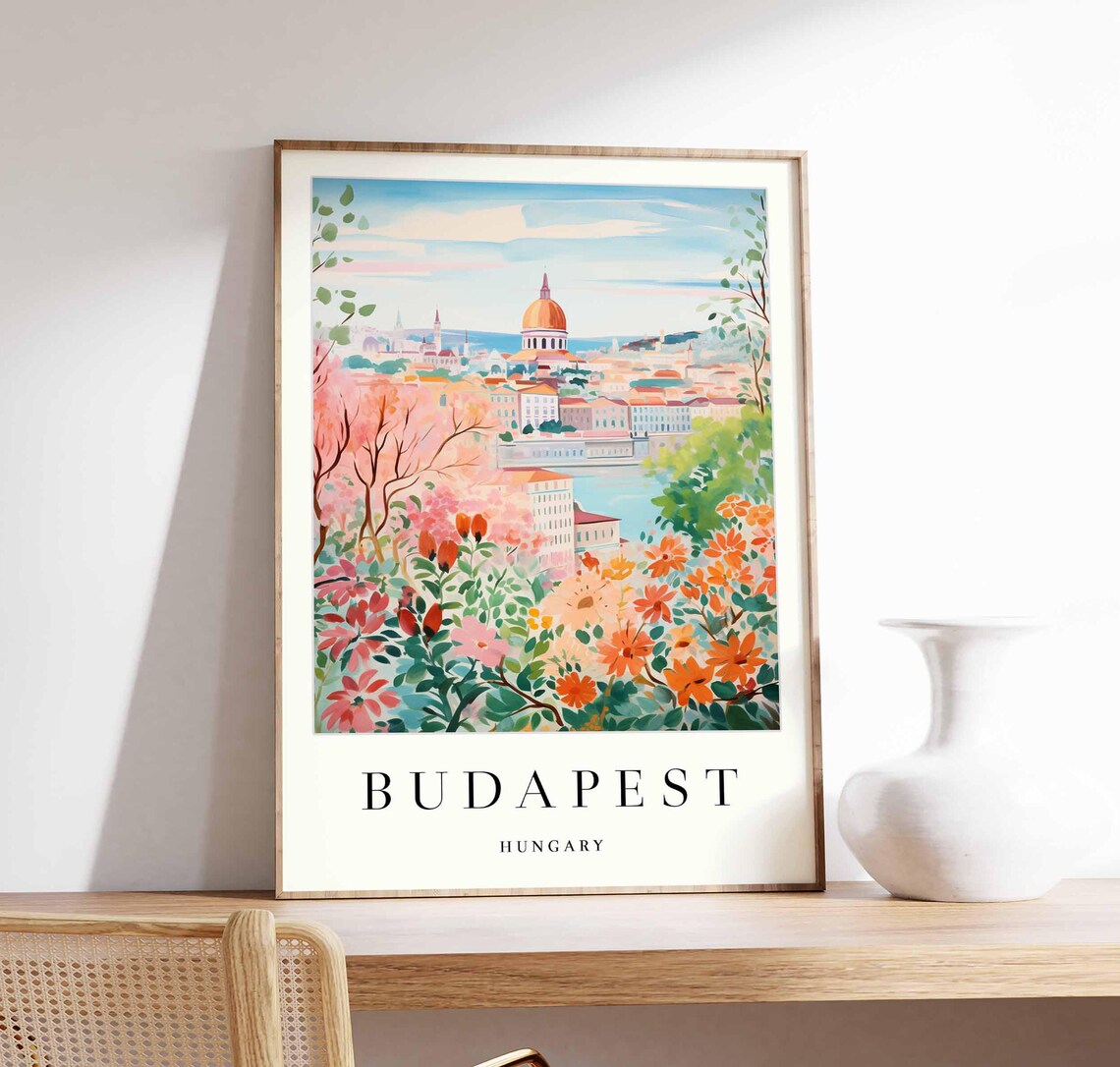Budapest Travel Poster, Hungary Skyline Wall Art