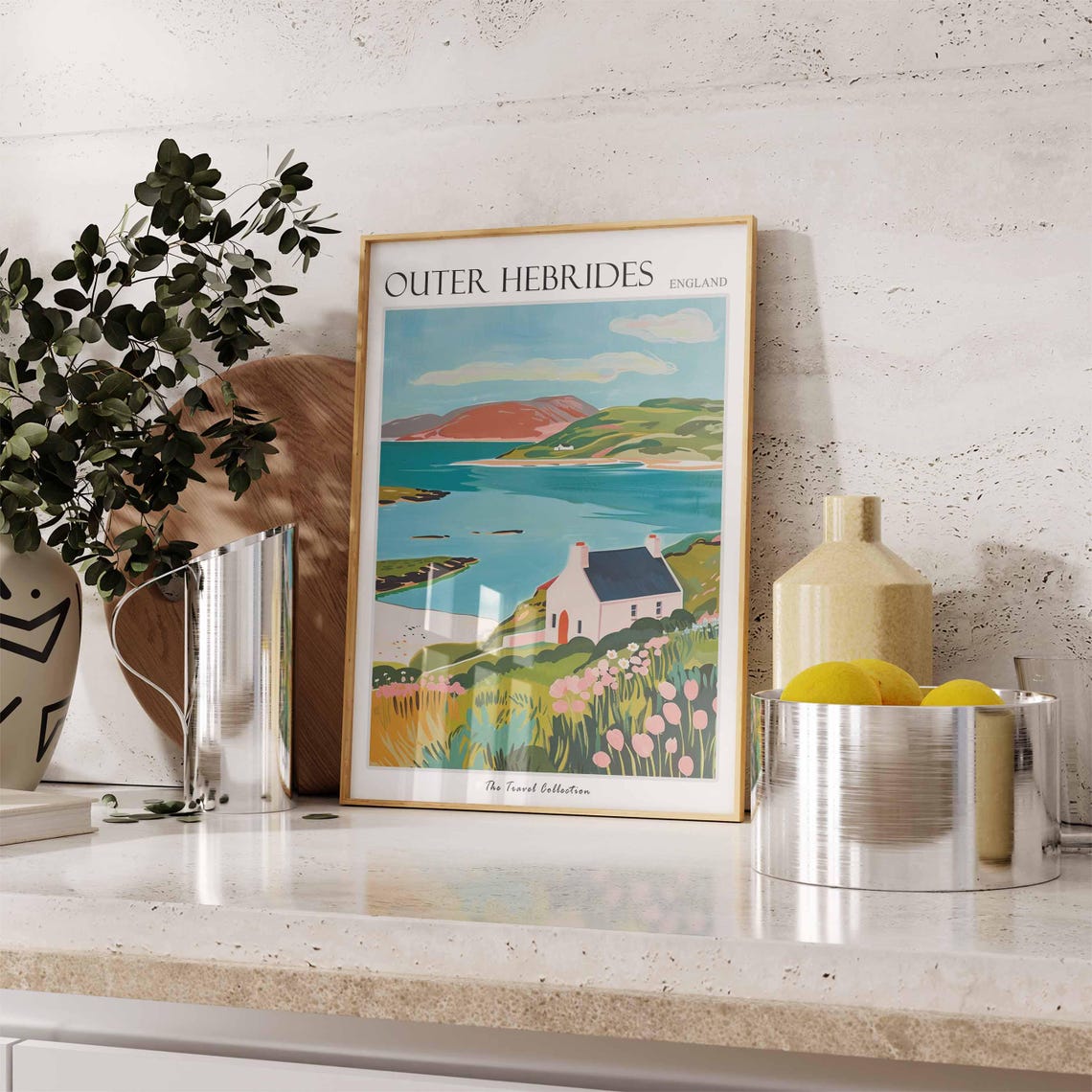 Outer Hebrides White Cottage Turquoise Bay Scene Travel Poster - Image 3