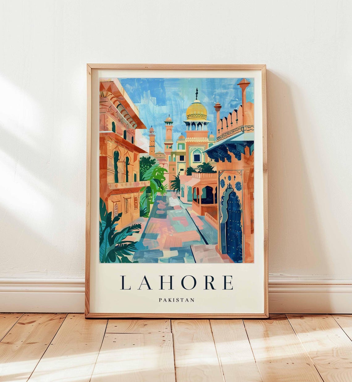 Lahore Pakistan Mughal Old Street Golden Dome Mosque Art Poster