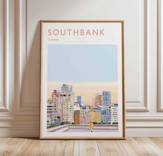 Southbank London Travel Poster Thames River Uk City Art