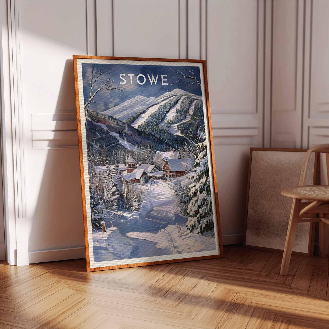 Stowe Vermont Ski Village Moonlit Mountain Winter Night Poster - Image 3