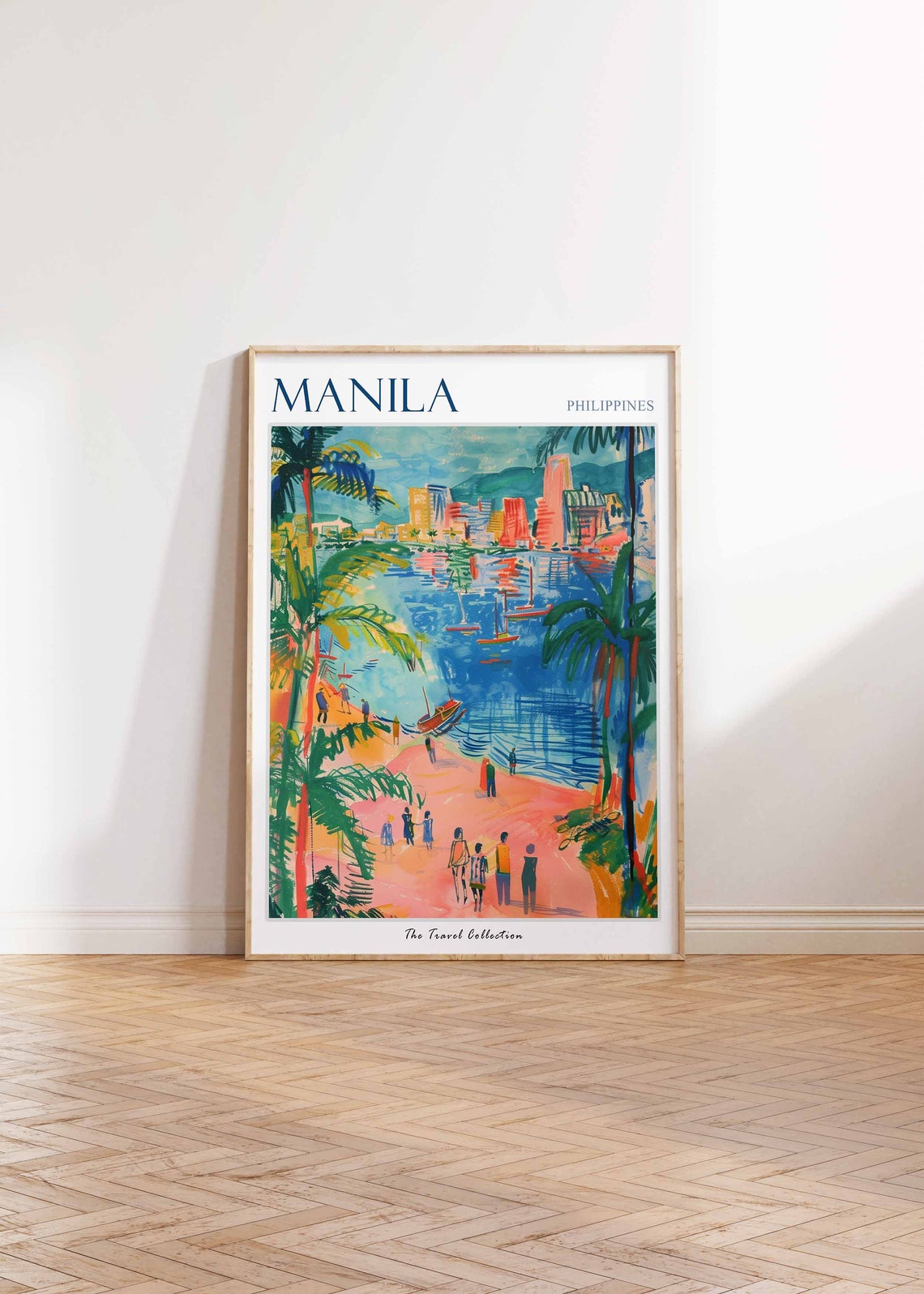 Manila Philippines Travel Poster Beach City Skyline And Palm Trees - Image 2